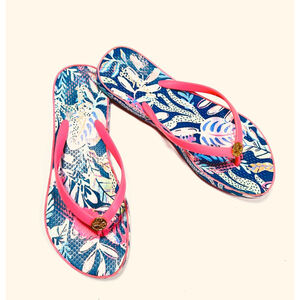 Lilly Pulitzer Flip Flops Blue Pink